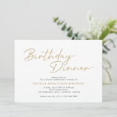 Invitation Simple Script Moderne Blanc & Or Anniversaire Dîne (Debout devant)