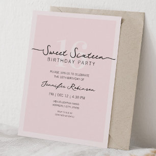 Invitation Simple Script Moderne Douce Rose Seize Ans