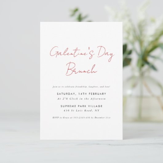 Invitation Simple Script moderne Galentines Jour Brunch Party (Debout devant)
