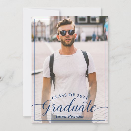 Invitation Simple Script moderne Marine Bleu Graduation 3 Pho (Devant)
