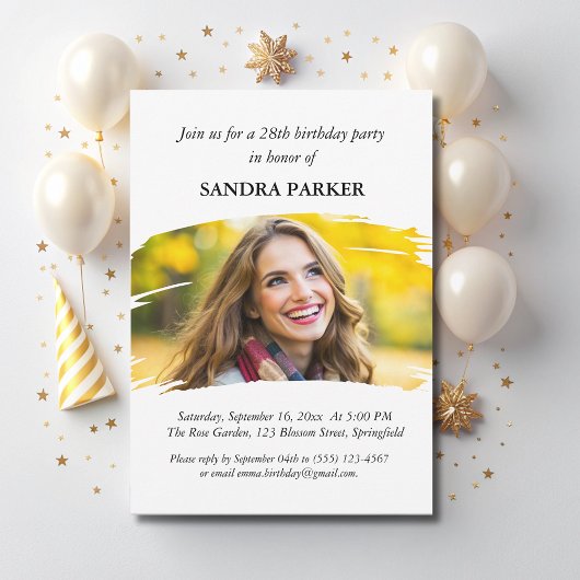 Invitation Simple script moderne Style Photo anniversaire chi