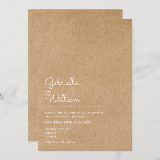 Invitation Simple Script naturel Rustique Mariage Kraft (Devant / Derrière)