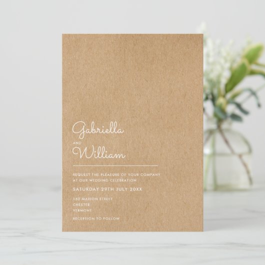 Invitation Simple Script naturel Rustique Mariage photo Kraft (Debout devant)
