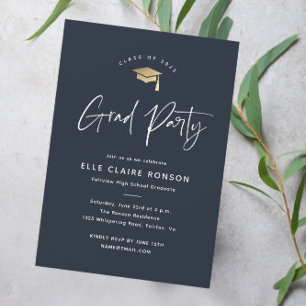 Invitation Simple Script Navy Blue Graduation Party