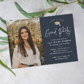 Invitation Simple Script Navy Blue Photo Graduation Party