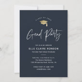 Invitation Simple Script Navy Blue Photo Graduation Party (Devant)
