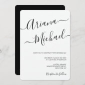 Invitation Simple Script noir blanc Décontracté mariage chic (Devant / Derrière)