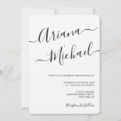 Invitation Simple Script noir blanc Décontracté mariage chic (Devant)