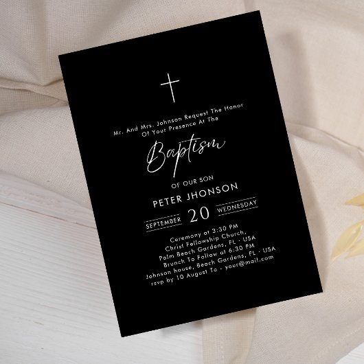 Invitation Simple Script Noir Genre Baptême Neutre