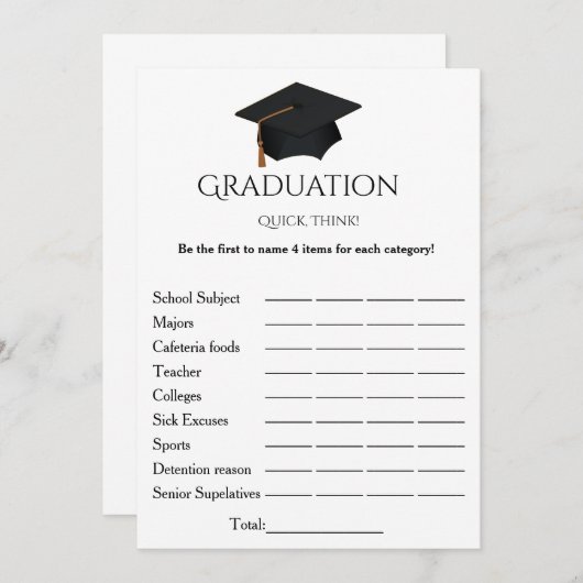 Invitation Simple script penser rapide fête de graduation jeu (Devant / Derrière)