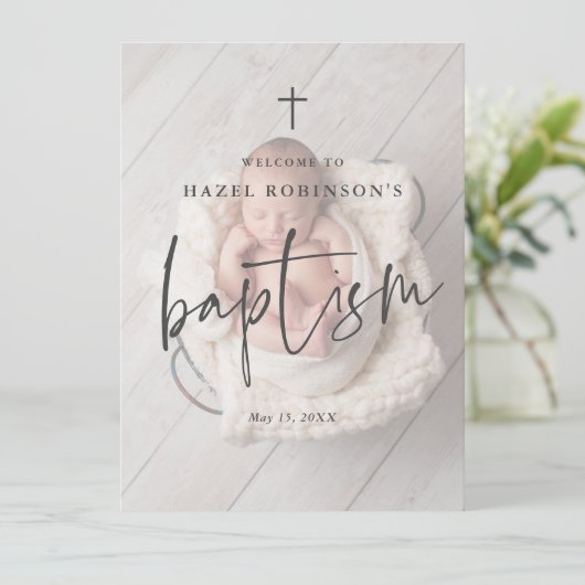 Invitation Simple Script Photo Baptême Bienvenue (Debout devant)