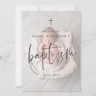 Invitation Simple Script Photo Baptême de Bienvenue