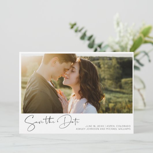Invitation Simple Script Photo QR Code Photo Enregistrer la d (Debout devant)