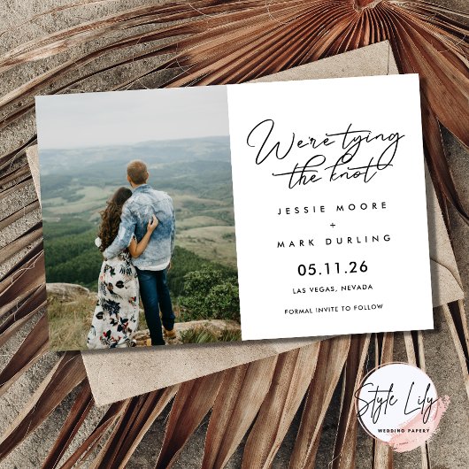 Invitation Simple Script Photo Wedding Enregistrer la date