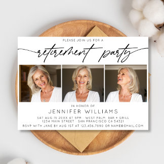 Invitation Simple Script Retraite Party Photo Collage