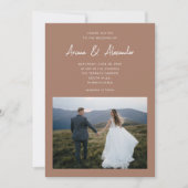 Invitation Simple Script Rich Brown Deux Mariage Photo (Devant)