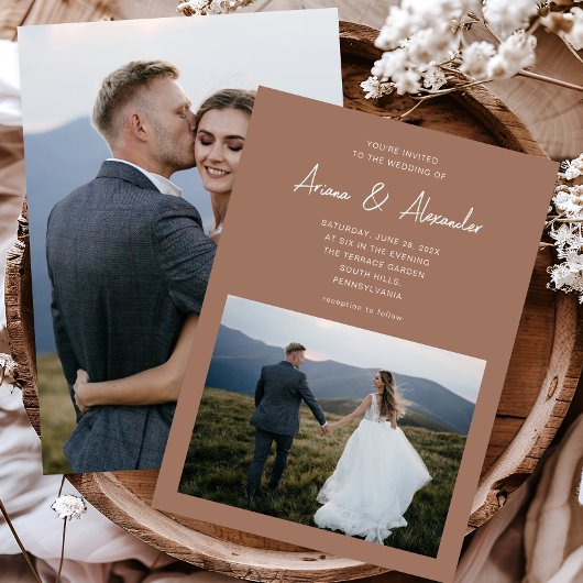 Invitation Simple Script Rich Brown Deux Mariage Photo