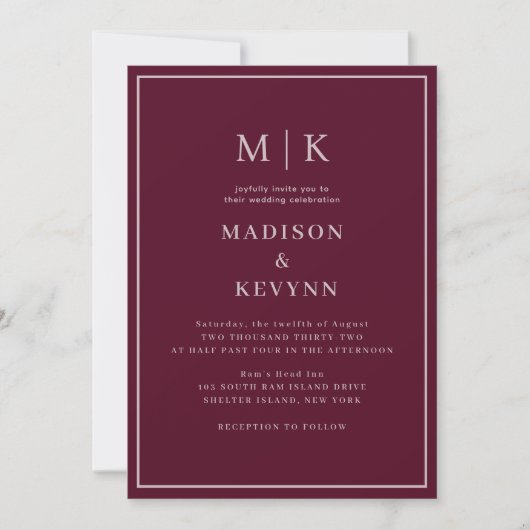 Invitation Simple Script Rouge Bourgogne Mariage Formel  (Devant)