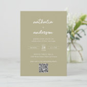 Invitation Simple Script Sage Green Photo QR Code Mariage (Debout devant)