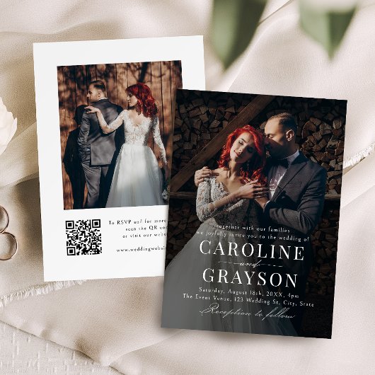 Invitation Simple Script Typographique Élégant Photo Mariage