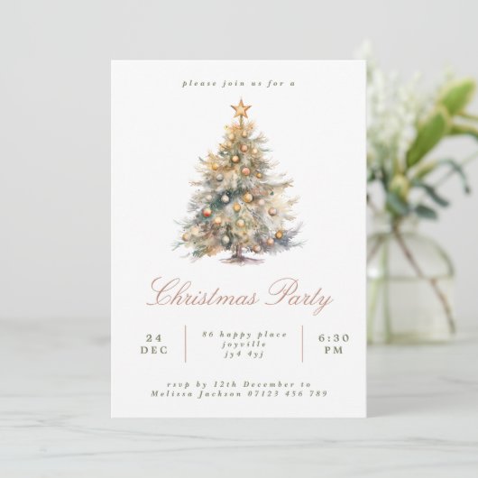 Invitation Simple Script Watercolor Christmas Tree Party (Debout devant)