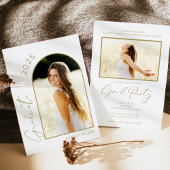 Invitation Simple Script White Gold Photo Party