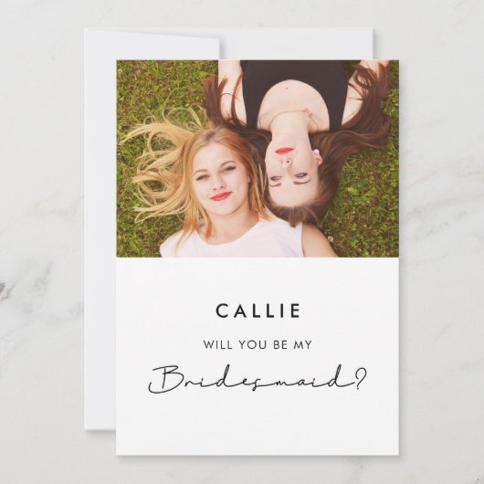 Invitation Simple script Will you be my bridesmaid photo card (Devant)