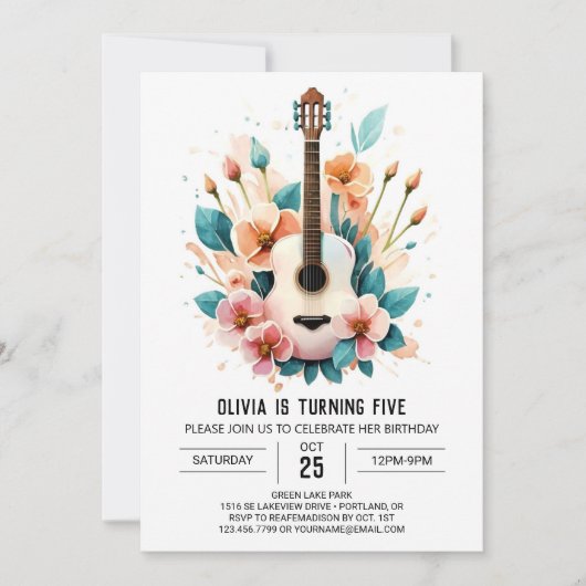 Invitation Simple Serenade Guitare Anniversaire (Devant)