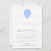 Invitation Simple Shabby Chic Bleu et Gris Balloon Anniversai (Devant)