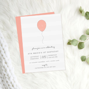 Invitation Simple Shabby Chic rose et gris ballon Anniversair