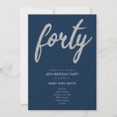 Invitation Simple Silver Navy Parties scintillant fête du 40e (Devant)