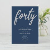 Invitation Simple Silver Navy Parties scintillant fête du 40e (Debout devant)