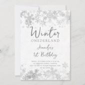 Invitation Simple Silver Winter ONEDERLAND 1er anniversaire (Devant)