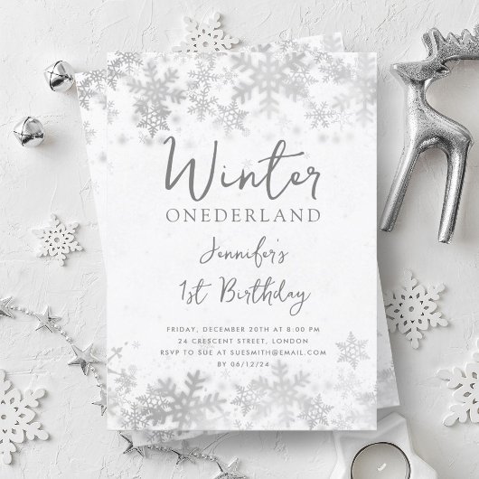Invitation Simple Silver Winter ONEDERLAND 1er anniversaire