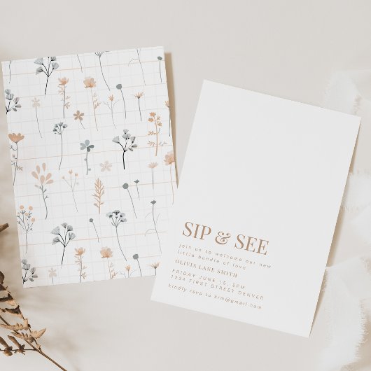 Invitation simple Sip and See Party avec Floral