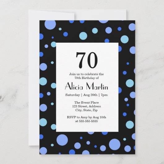 Invitation Simple Sky Blue Polka Point Noir 70e anniversaire (Devant)