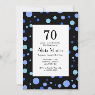 Invitation Simple Sky Blue Polka Point Noir 70e anniversaire
