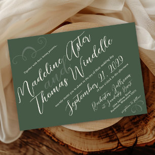 Invitation Simple Slant Script Vert foncé Mariage élégant