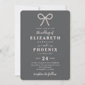 Invitation Simple Smoked Oyster Pearl Bow Trendy Wedding (Devant)