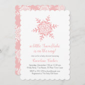 Invitation Simple Snowflake rose Élégant Baby shower (Devant / Derrière)