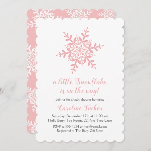 Invitation Simple Snowflake rose Élégant Baby shower (Devant / Derrière)