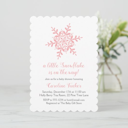Invitation Simple Snowflake rose Élégant Baby shower (Debout devant)