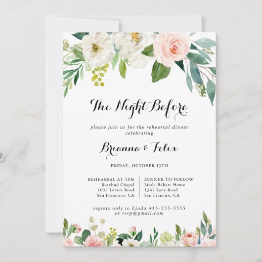 Invitation Simple Soirée Florale Verte Avant Le Dîner De Répé (Devant)