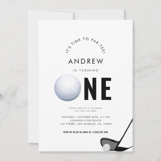 Invitation Simple Sport Par Tee Golf 1ère fête d'anniversaire (Devant)