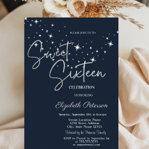 Invitation Simple Stars Bleu Marine Sweet 16 