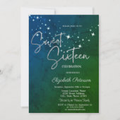 Invitation Simple Stars Green Sweet 16 (Devant)