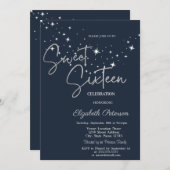 Invitation Simple Stars Navy Blue Sweet 16 (Devant / Derrière)