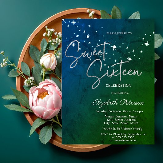 Invitation Simple Stars Vert Douce 16 