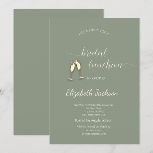 Invitation Simple String Lights Champagne Sage Green Wedding (Devant / Derrière)
