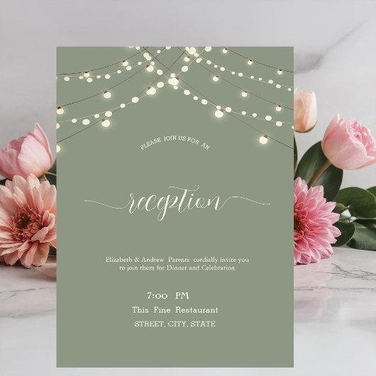 Invitation Simple String Lights Sage Green Wedding